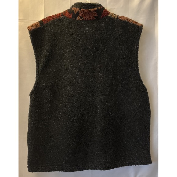 Vintage 90s Quality Goods Canada Fall Leaves‎ Black Fleece Zip-Up Vest Size L - Picture 4 of 6
